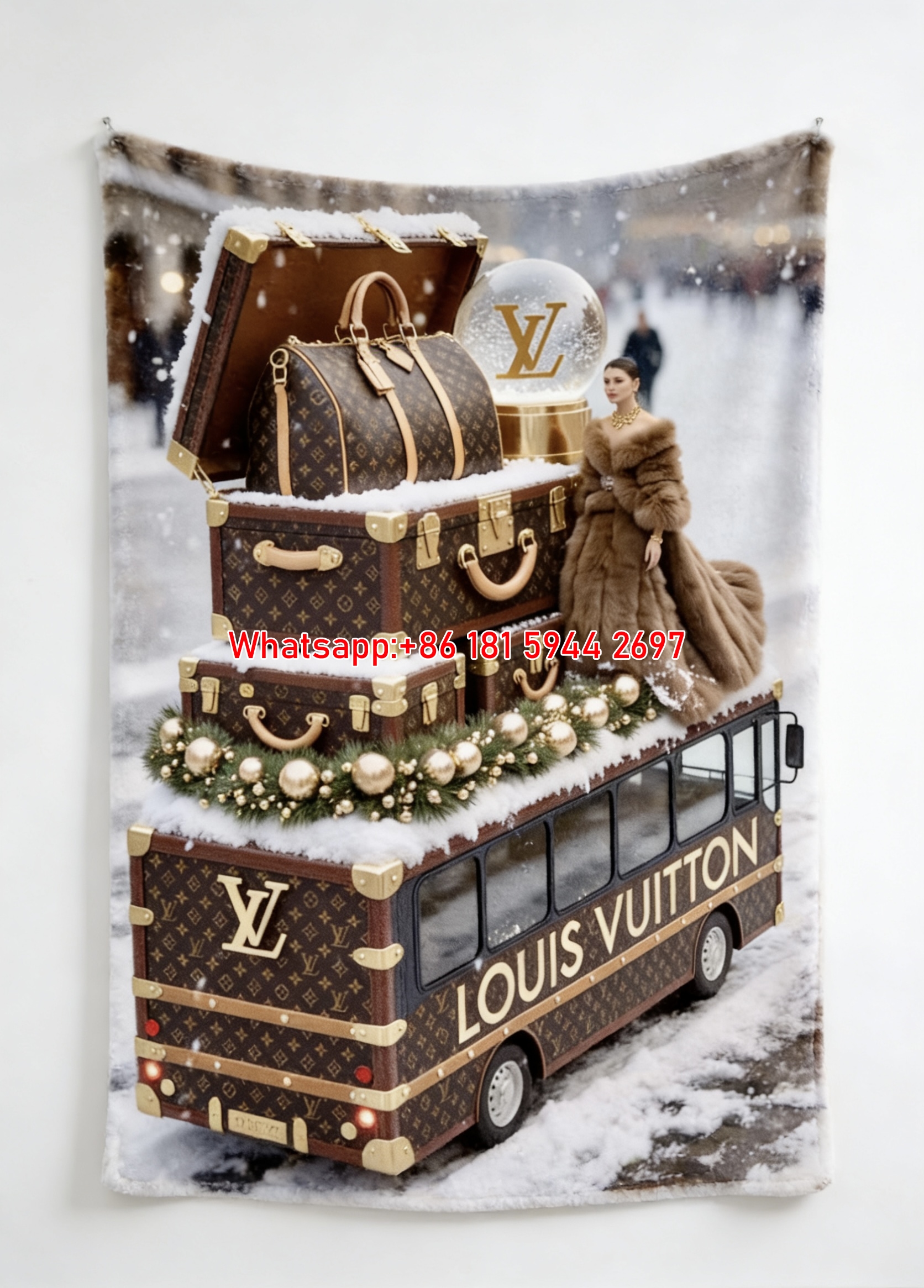 LV Winter Wonderland Bus Blanket Festive LV Monogram Throw 020